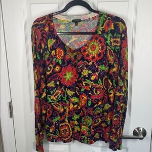 Talbots colorful print cardigan cotton blend size XL